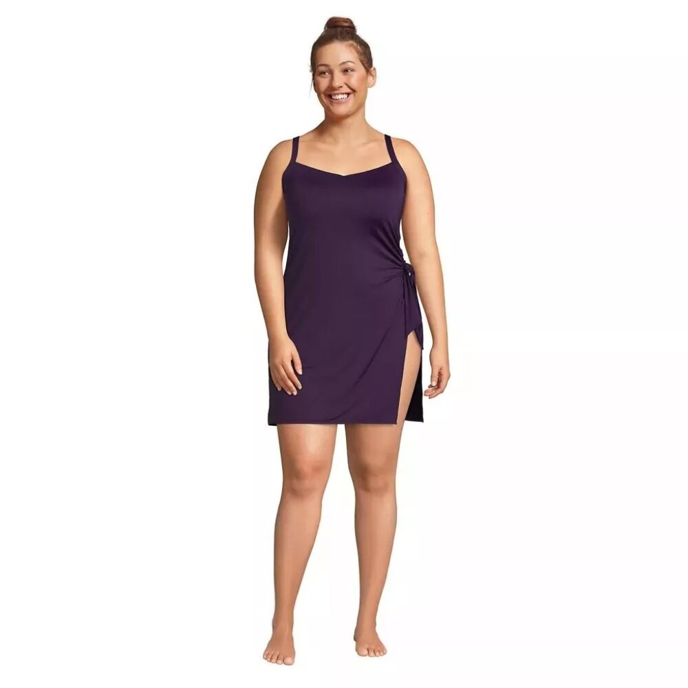 Lands End Womens Plus Size Swim Dress One Piece Purple 22W